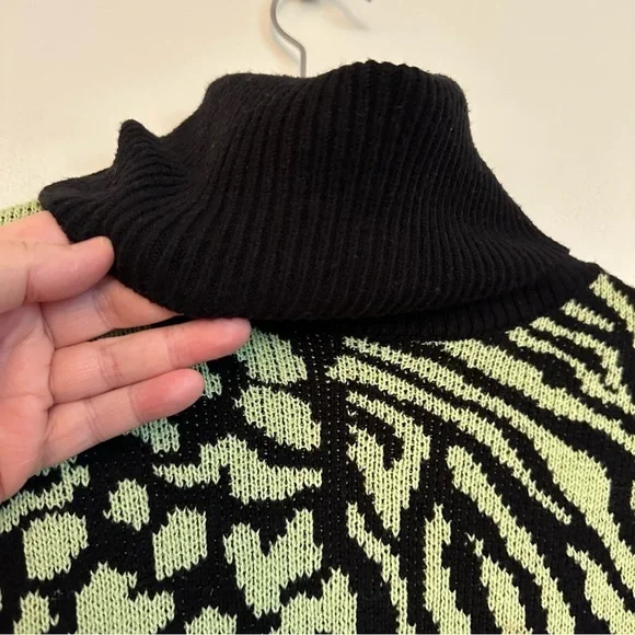 Zara Neon Yellow and Black Animal Print Turtleneck Sweater - Picture 9 of 15